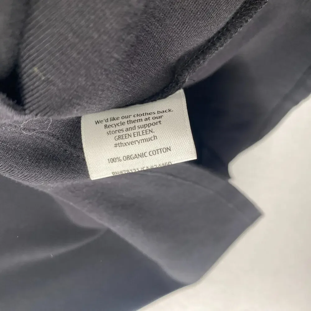 EILEEN FISHER Top S Organic Cotton Ribbed Jersey Scoop Neck Elbow Sleeve Black - Picture 6 of 9